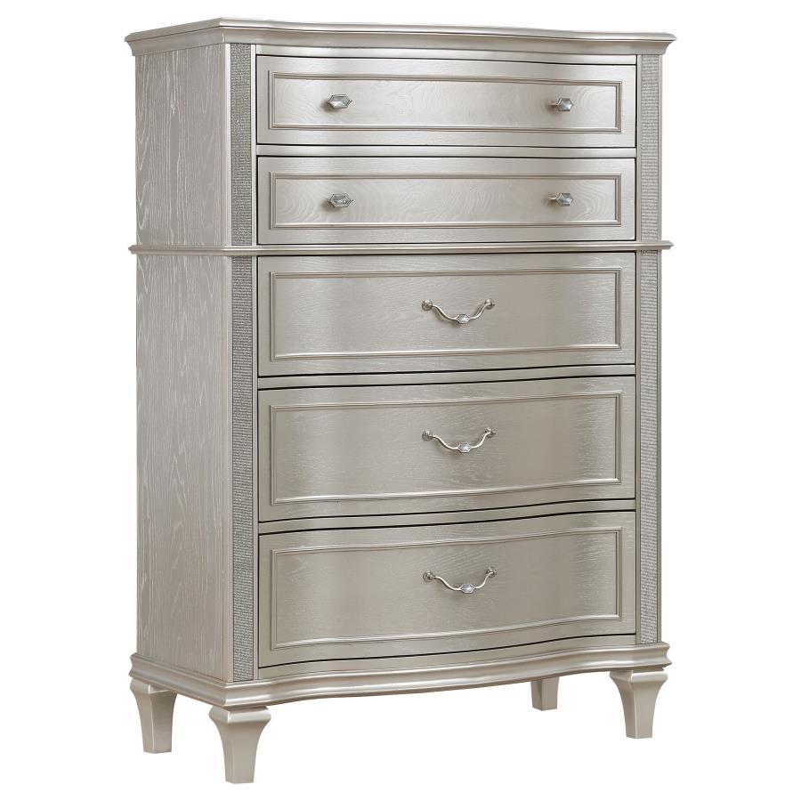 Evangeline 6-Drawer Chest β Silver Oak Finish for Glamorous Bedroom Storage and Elegant Design