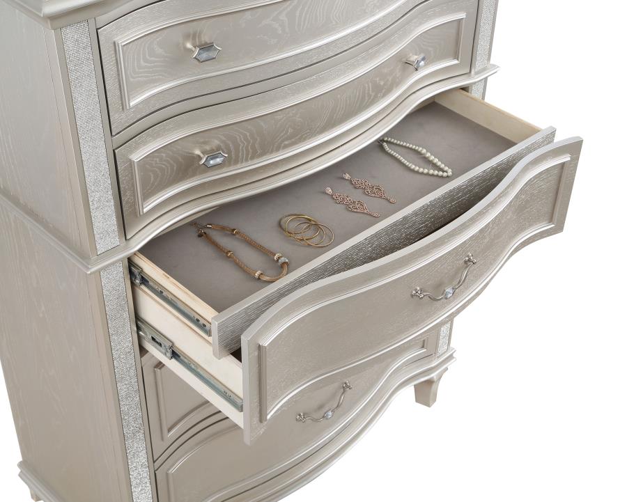Evangeline 6-Drawer Chest β Silver Oak Finish for Glamorous Bedroom Storage and Elegant Design