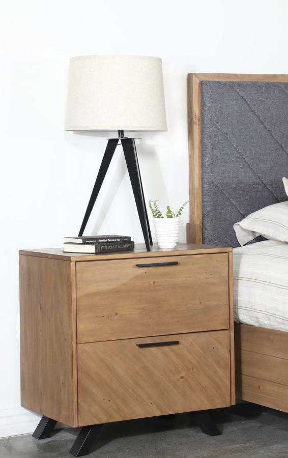 Taylor 2-Drawer Rectangular Nightstand with Dual USB Ports in Light Honey Brown - Modern Convenience and Storage for Your Bedroom