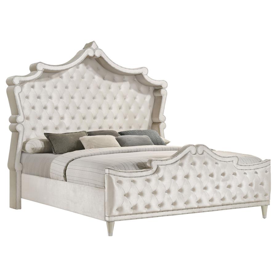 Antonella Upholstered Panel Bed in Ivory and Camel - Elegant and Warm Design for a Sophisticated Bedroom Look