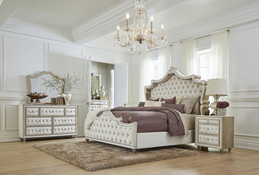 Antonella Upholstered Panel Bed in Ivory and Camel - Elegant and Warm Design for a Sophisticated Bedroom Look