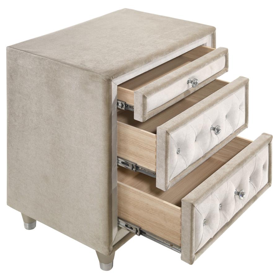 Antonella Upholstered 3-Drawer Nightstand in Ivory and Camel - Elegant and Functional Storage with a Sophisticated Design for Your Bedroom