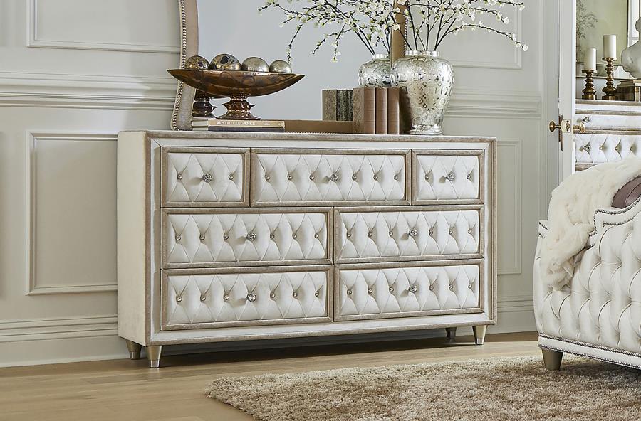 Antonella 7-Drawer Upholstered Dresser in Ivory and Camel - Luxurious and Spacious Storage with a Timeless, Elegant Design for Your Bedroom