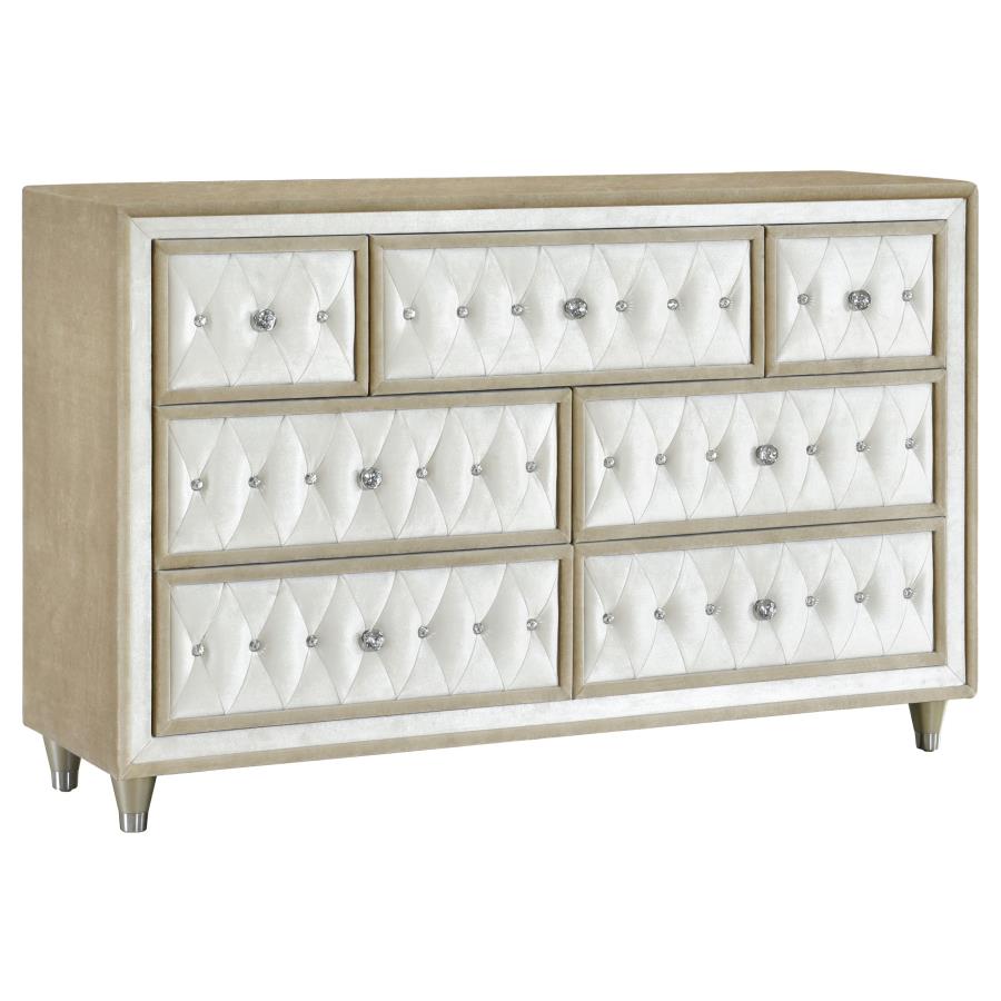 Antonella 7-Drawer Upholstered Dresser in Ivory and Camel - Luxurious and Spacious Storage with a Timeless, Elegant Design for Your Bedroom