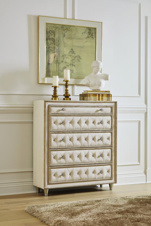 Antonella 5-Drawer Bedroom Chest in Ivory and Camel - Stylish and Functional Storage with a Sophisticated Touch for Your Bedroom