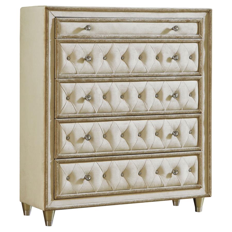 Antonella 5-Drawer Bedroom Chest in Ivory and Camel - Stylish and Functional Storage with a Sophisticated Touch for Your Bedroom