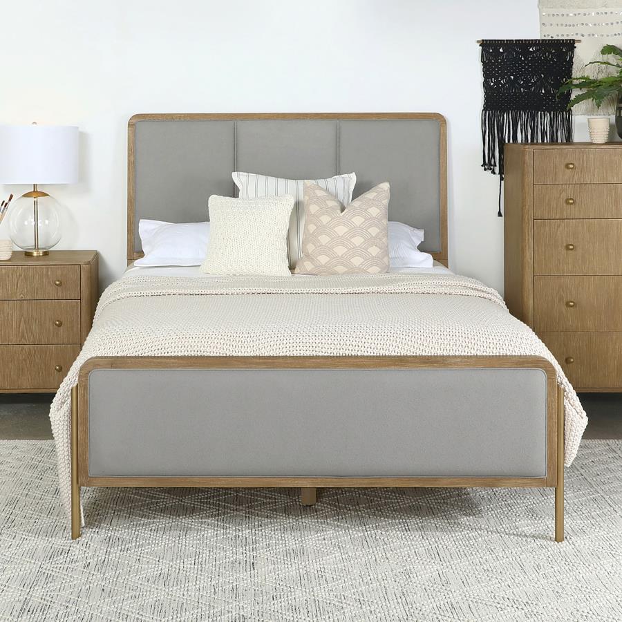 Arini Upholstered Panel Bed in Sand Wash and Grey - Sophisticated and Comfortable Design for Your Bedroom