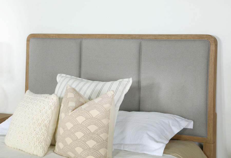 Arini Upholstered Panel Bed in Sand Wash and Grey - Sophisticated and Comfortable Design for Your Bedroom