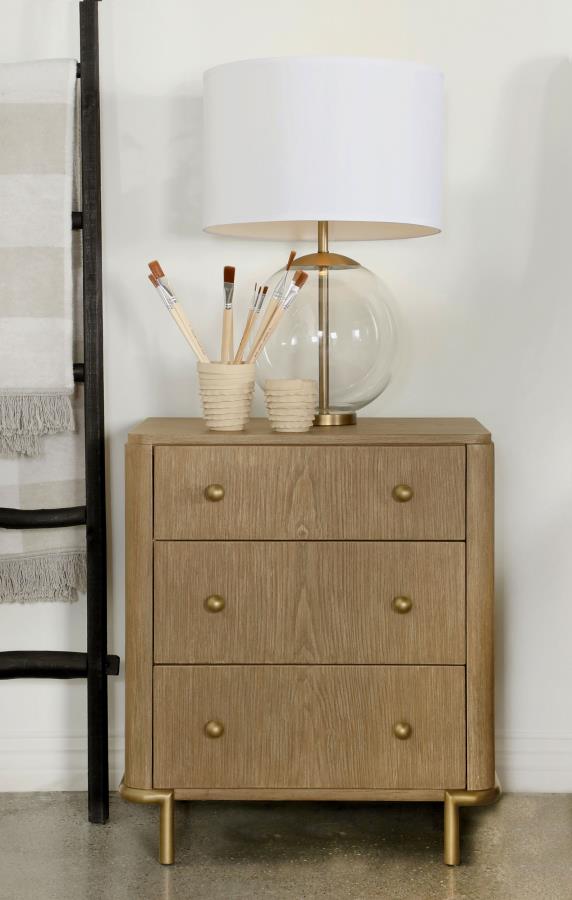 Arini 3-Drawer Nightstand β Sand Wash Finish for Rustic Bedroom Charm and Convenient Storage
