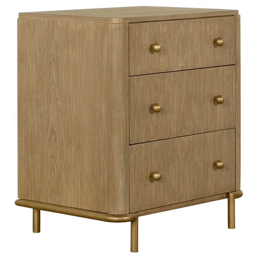 Arini 3-Drawer Nightstand β Sand Wash Finish for Rustic Bedroom Charm and Convenient Storage