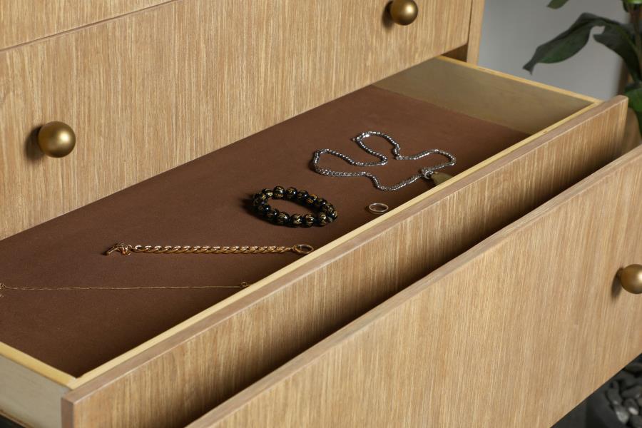 Arini 5-Drawer Bedroom Chest β Sand Wash Finish for Rustic Charm and Spacious Bedroom Storage