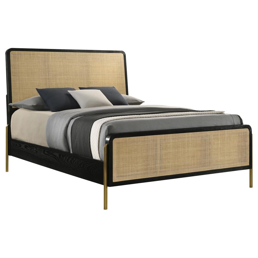 Arini Rattan Panel Bed β Sleek Black & Natural Boho Charm