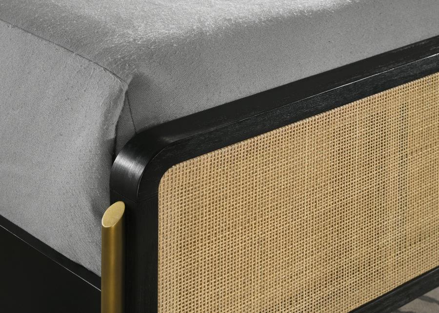 Arini Rattan Panel Bed β Sleek Black & Natural Boho Charm