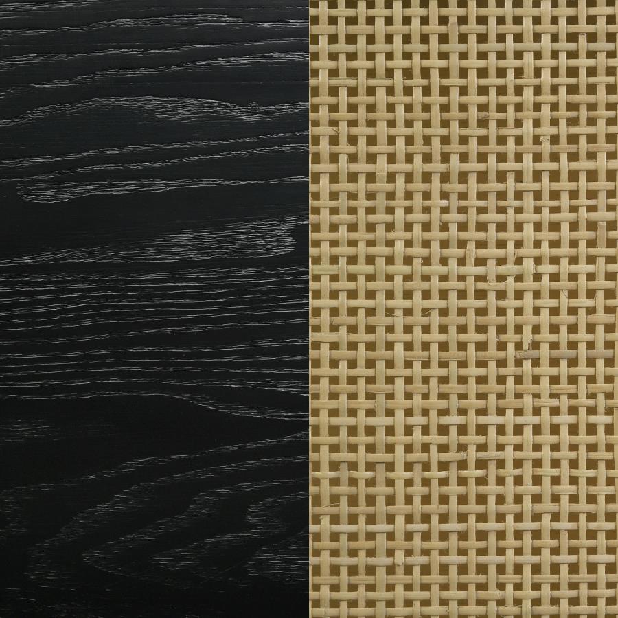 Arini Rattan Panel Bed β Sleek Black & Natural Boho Charm