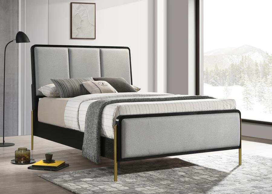Arini Bed with Upholstered Headboard in Black and Grey - Modern and Stylish Comfort for Your Bedroom