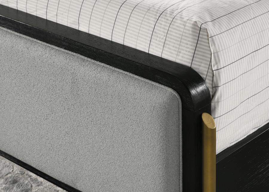 Arini Bed with Upholstered Headboard in Black and Grey - Modern and Stylish Comfort for Your Bedroom