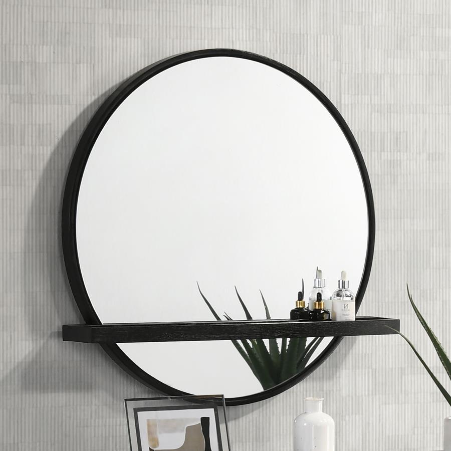 Arini Round Wall Mirror β Black Vanity Design with Handy Shelf