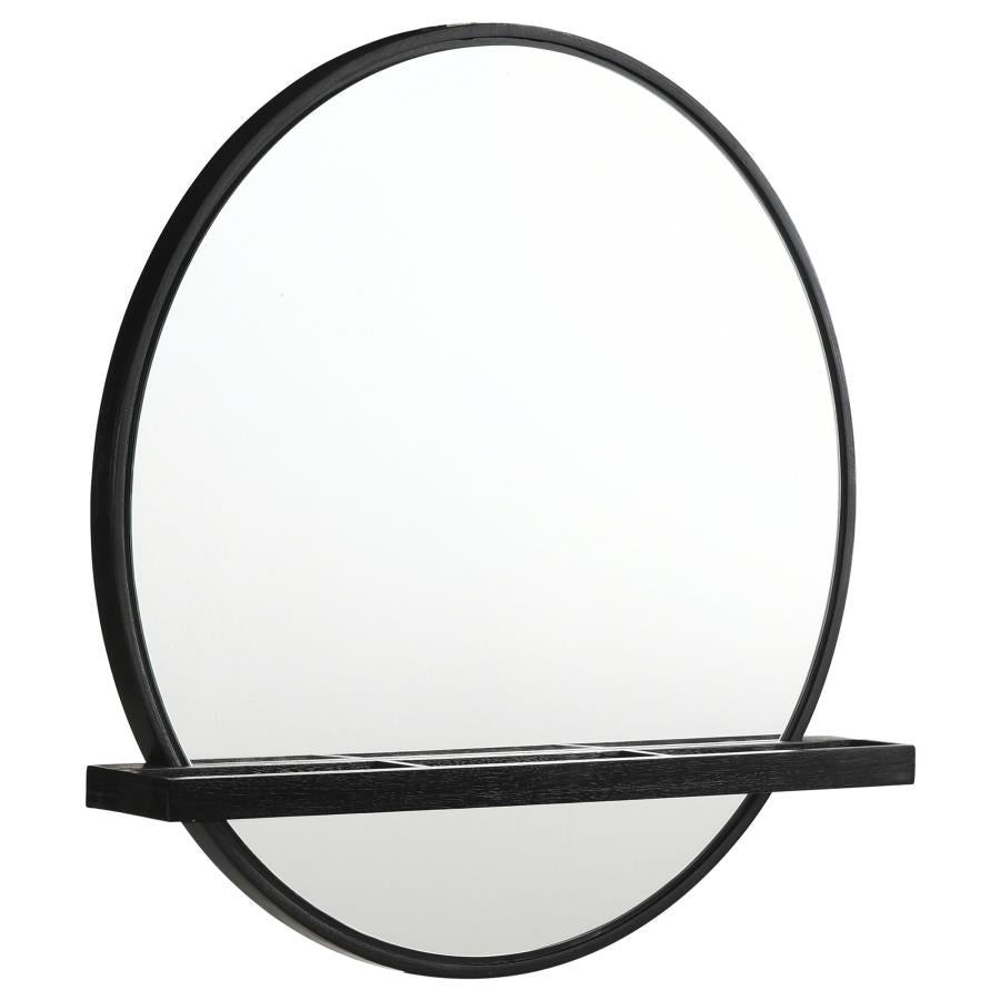 Arini Round Wall Mirror β Black Vanity Design with Handy Shelf