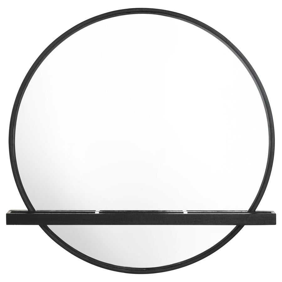 Arini Round Wall Mirror β Black Vanity Design with Handy Shelf