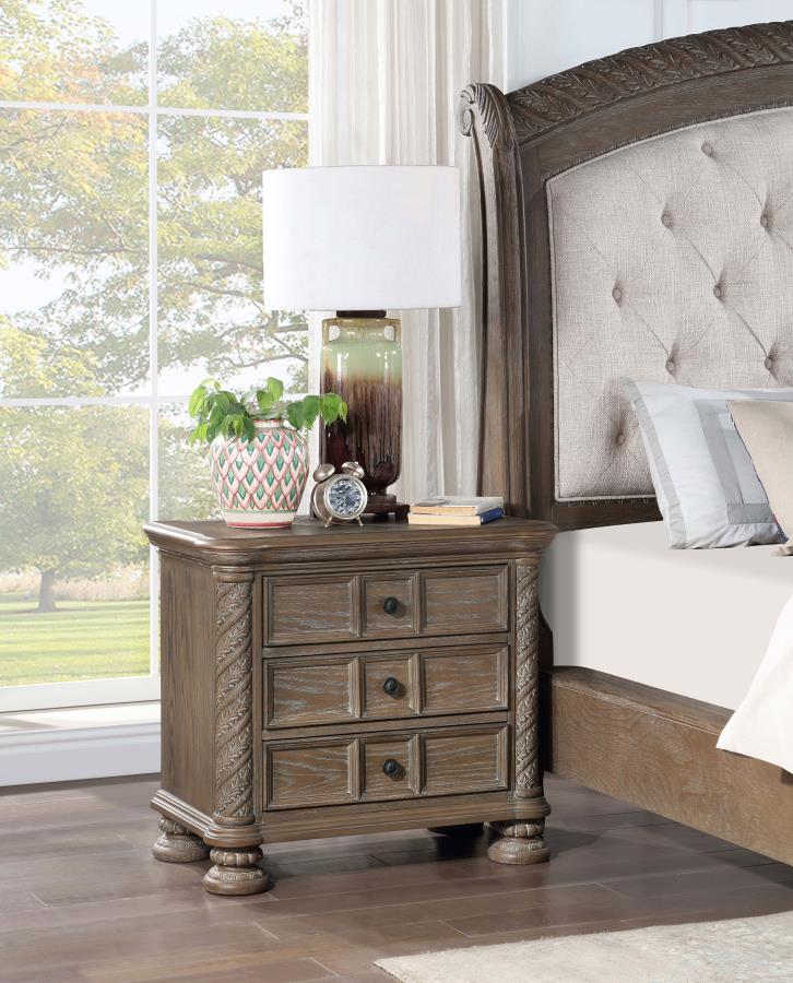 Emmett 3-Drawer Nightstand in Walnut - Classic and Elegant Design with Ample Storage for a Timeless Bedroom Look