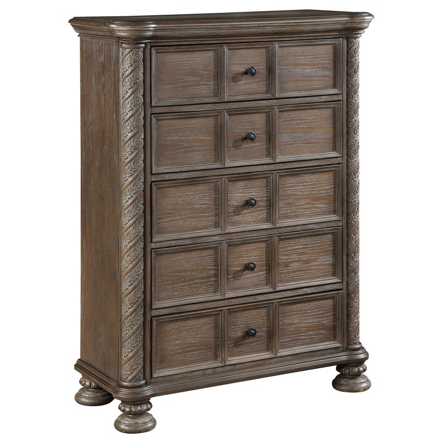 Emmett 5-Drawer Chest in Walnut - Stylish and Functional Storage with a Classic Design for a Timeless Bedroom Look DISC