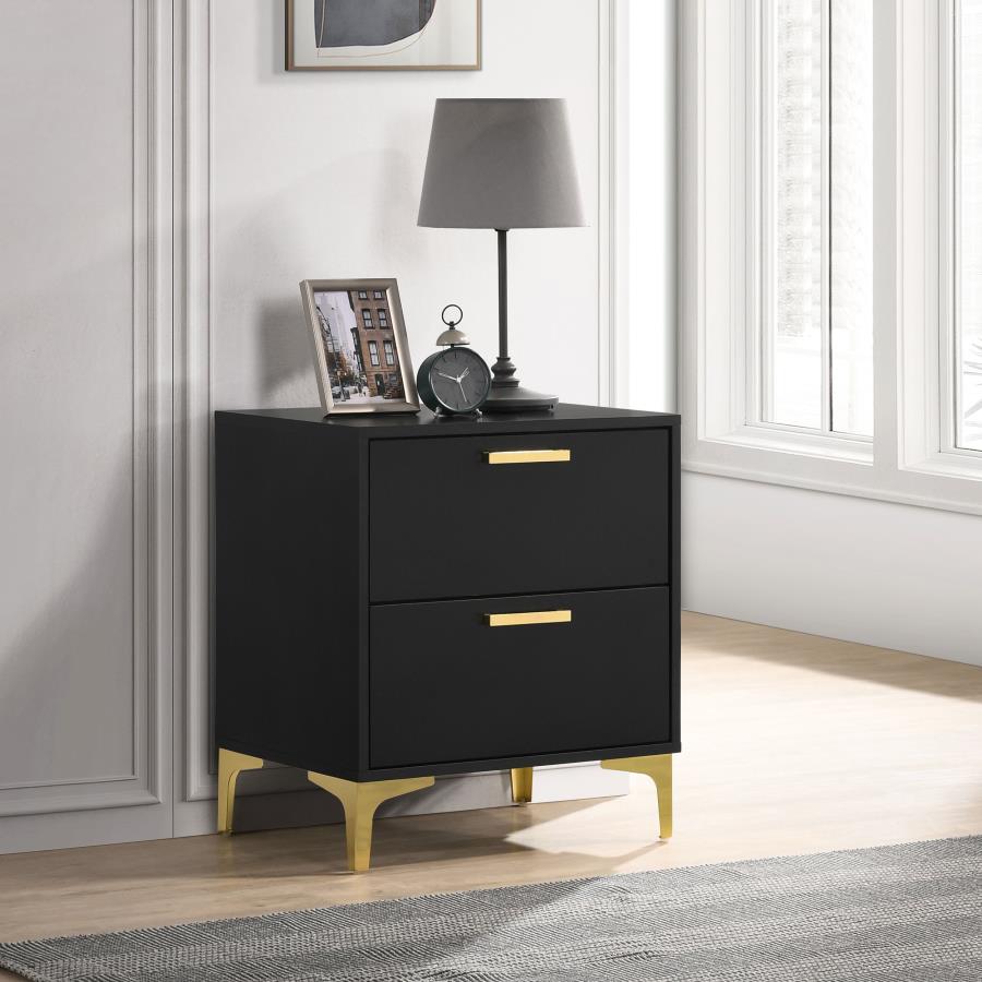 Kendall 2-Drawer Nightstand β Elegant Black & Gold Finish for Luxurious Style and Practical Bedroom Storage