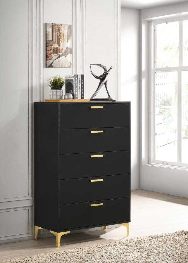 Kendall 5-Drawer Chest β Elegant Black & Gold Finish for Sophisticated Style and Functional Bedroom Storage