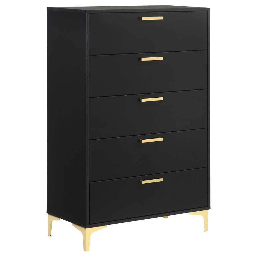 Kendall 5-Drawer Chest β Elegant Black & Gold Finish for Sophisticated Style and Functional Bedroom Storage