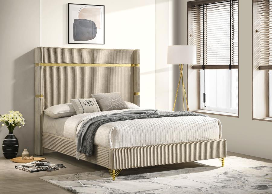Lucia Upholstered Wingback Bed in Beige - Classic and Luxurious Design for a Chic and Comfortable Bedroom