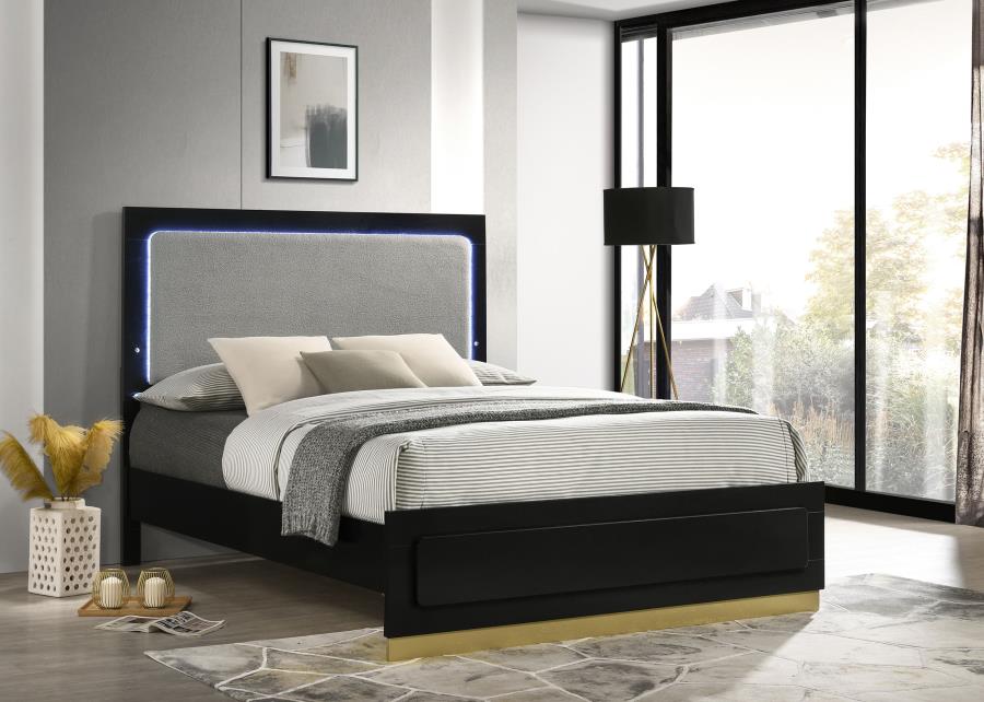 Caraway Wood LED Panel Bed in Black - Contemporary and Stylish Design with Built-In LED Lighting for Your Bedroom