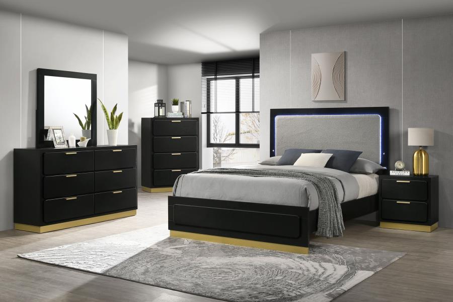 Caraway Wood LED Panel Bed in Black - Contemporary and Stylish Design with Built-In LED Lighting for Your Bedroom