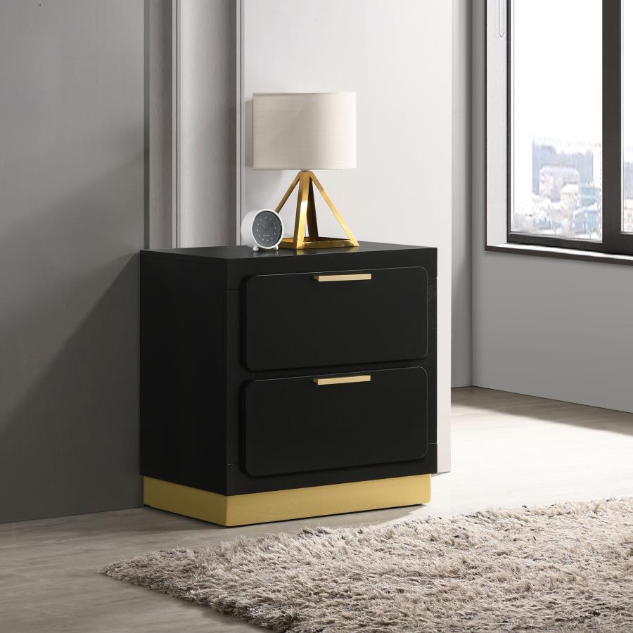 Caraway 2-Drawer Nightstand β Black Finish for Sleek Sophistication and Functional Bedroom Storage