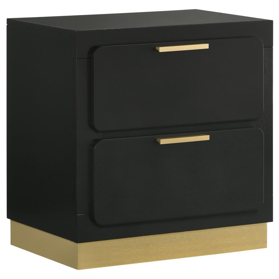 Caraway 2-Drawer Nightstand β Black Finish for Sleek Sophistication and Functional Bedroom Storage