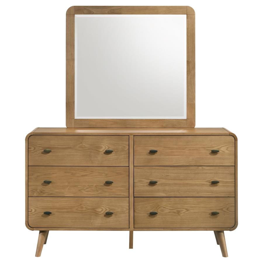 Robyn 6-Drawer Light Ash Dresser with Mirror – Modern Bedroom Storage Set