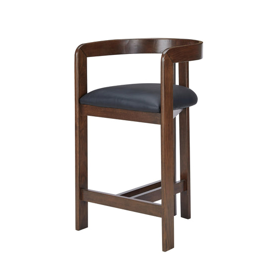 Modrest Belton - Modern Black Vegan Leather + Brown Oak Counter Chair