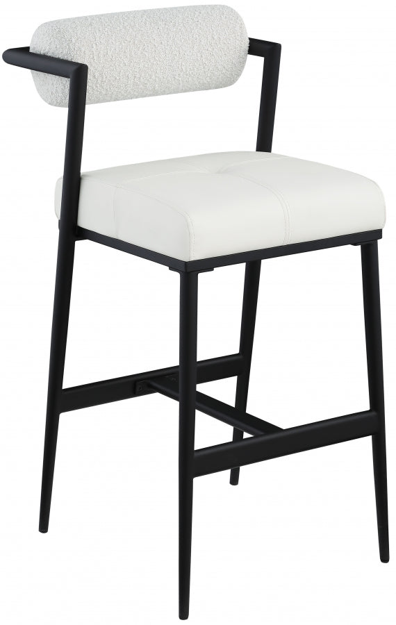 Stryker Boucle Fabric & Vegan Leather Bar/Counter Stools Set of 2 β Modern Mixed-Material Seating