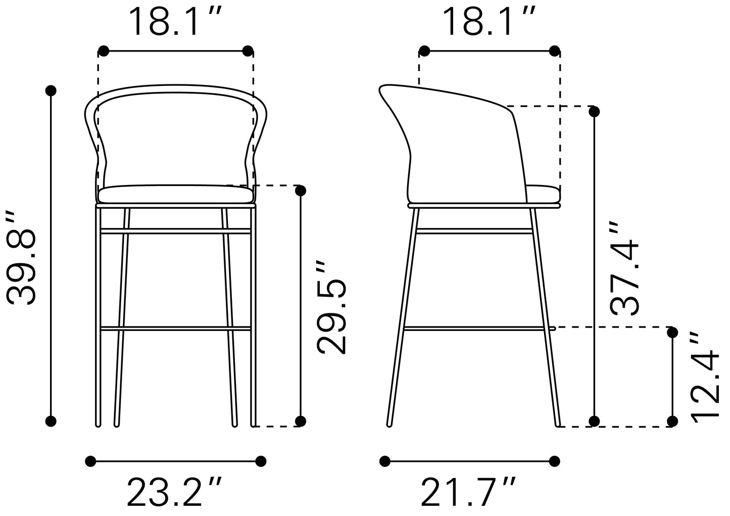 Freycinet Barstool Black (Set of 2) - Sleek & Modern Barstools with a Chic Black Finish for a Contemporary Look