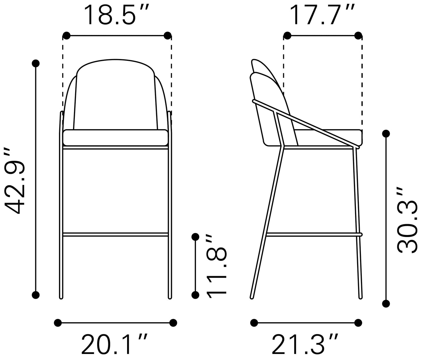 Jambi Barstool Set of 2 - Black & White Stylish and Modern Barstools for Contemporary Kitchens and Home Bars