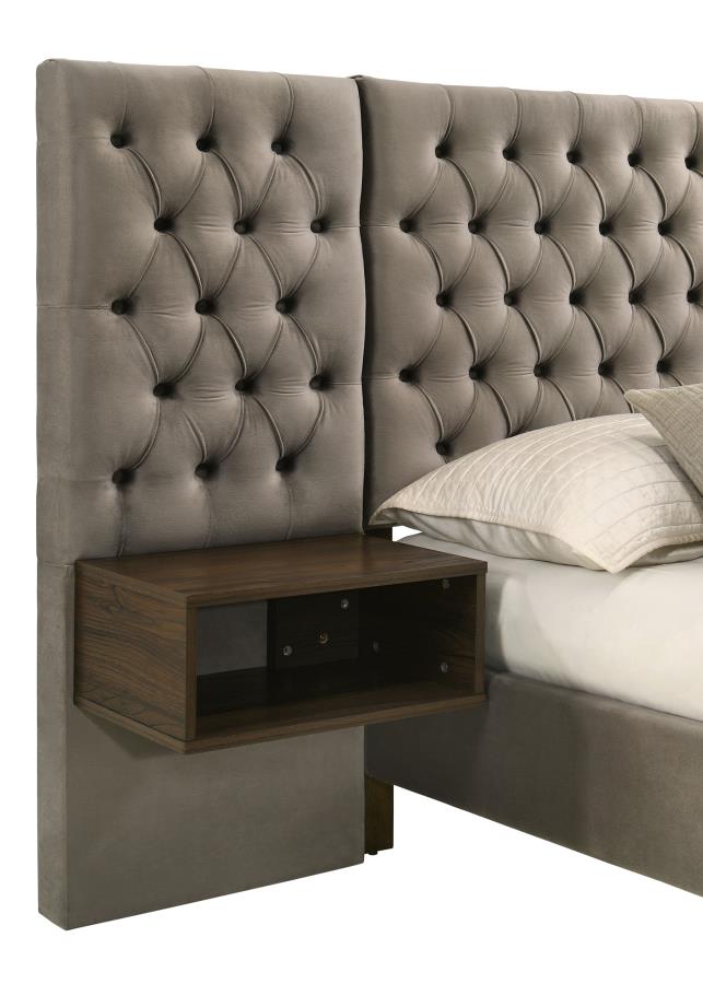 Marley Upholstered Platform Bed with Headboard Panels in Light Brown - Stylish and Comfortable Design for a Warm, Modern Bedroom