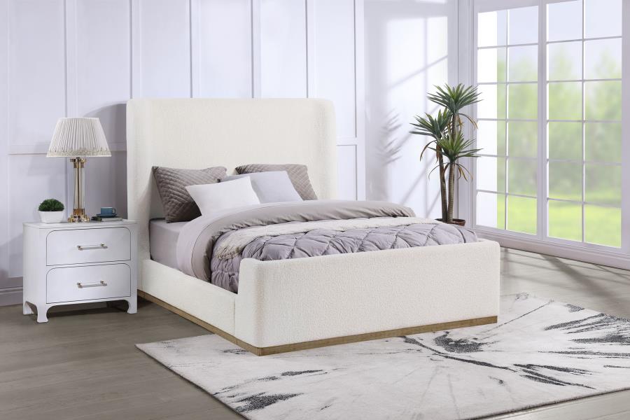 Nala Upholstered Wingback Platform Sleigh Bed in Cream - Elegant and Cozy Design for a Timeless, Luxurious Bedroom
