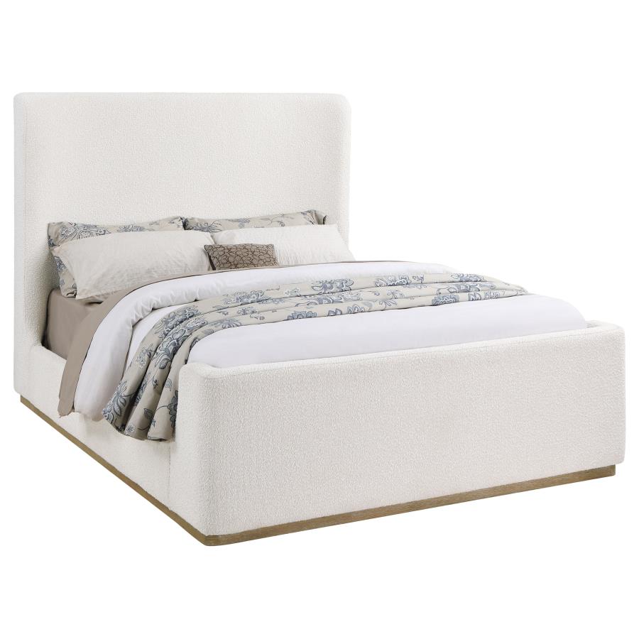 Nala Upholstered Wingback Platform Sleigh Bed in Cream - Elegant and Cozy Design for a Timeless, Luxurious Bedroom