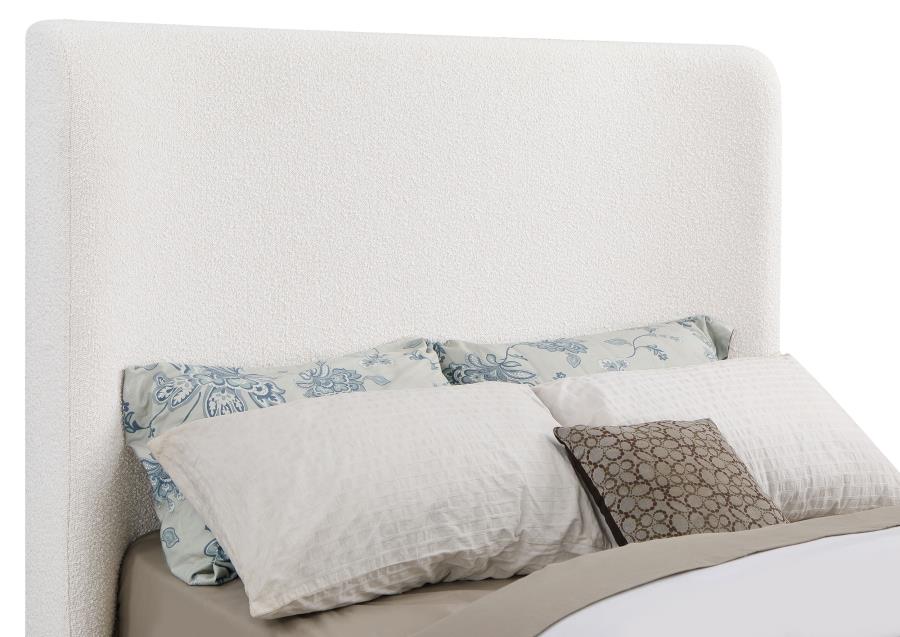 Nala Upholstered Wingback Platform Sleigh Bed in Cream - Elegant and Cozy Design for a Timeless, Luxurious Bedroom