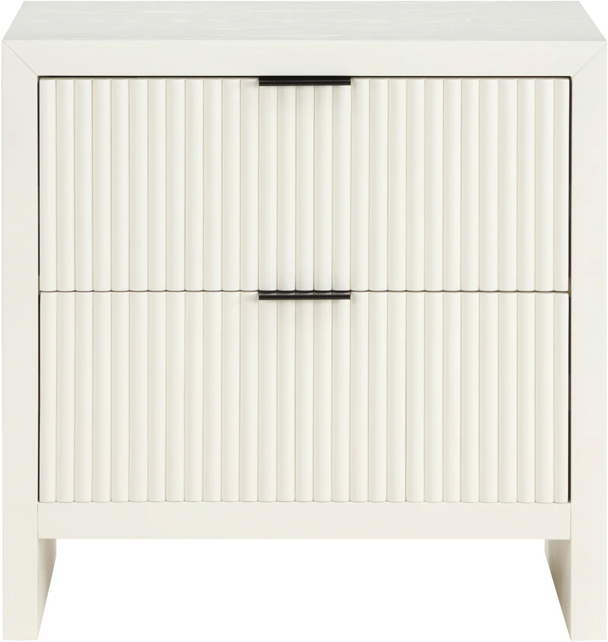Fairfax Cream Nightstand – Exquisite Art Deco Design with Fluted Drawers and Matte Metal Handles for Elegant Bedroom Décor