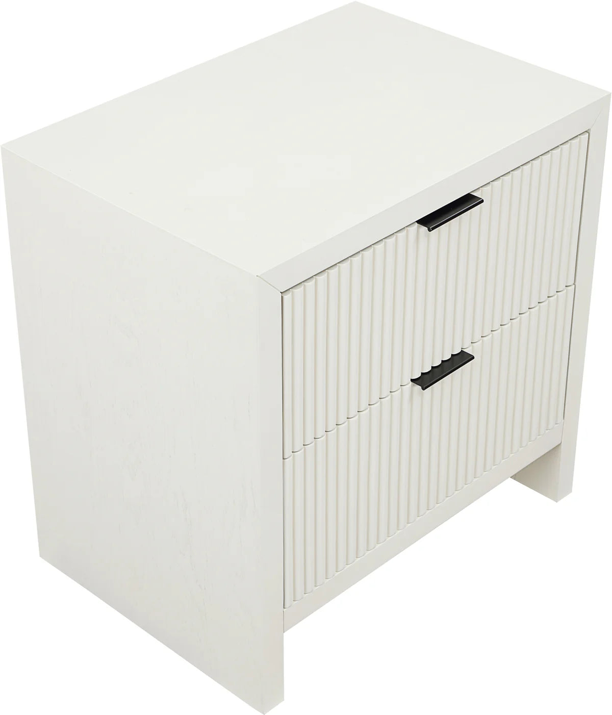 Fairfax Cream Nightstand – Exquisite Art Deco Design with Fluted Drawers and Matte Metal Handles for Elegant Bedroom Décor