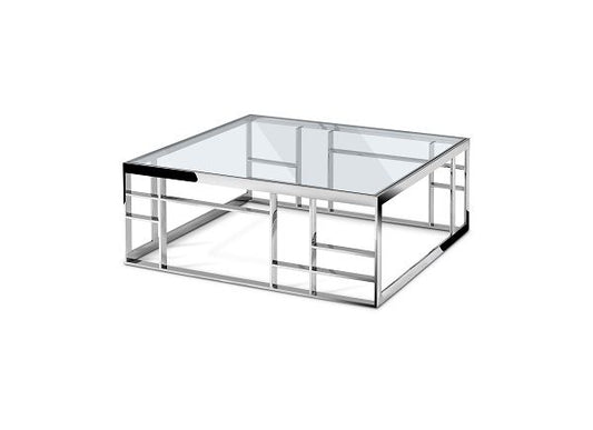 Modrest Stephen Coffee Table β Modern Square Design with Glass Top & Stainless Steel Base