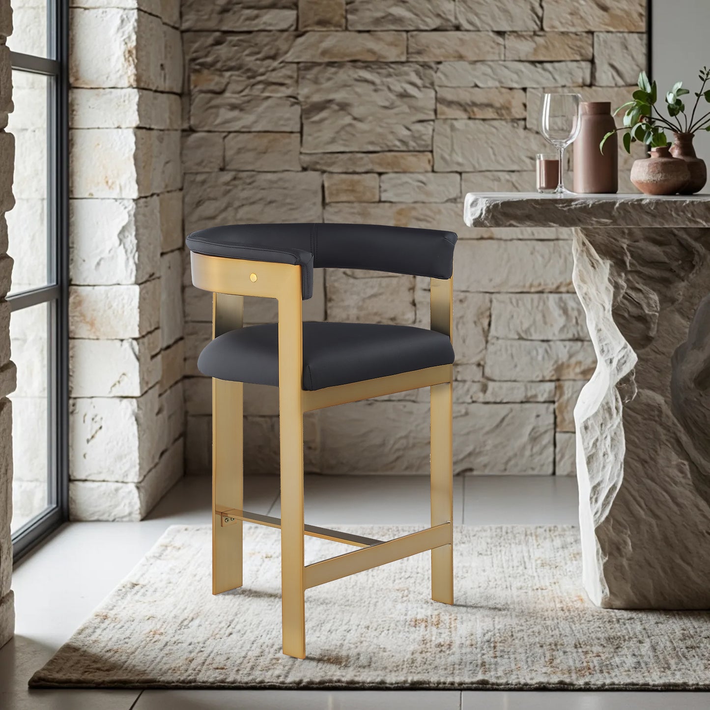 Romeo Vegan Leather Bar & Counter Stools Set of 2 – Modern Upholstered Seating with Sleek Design