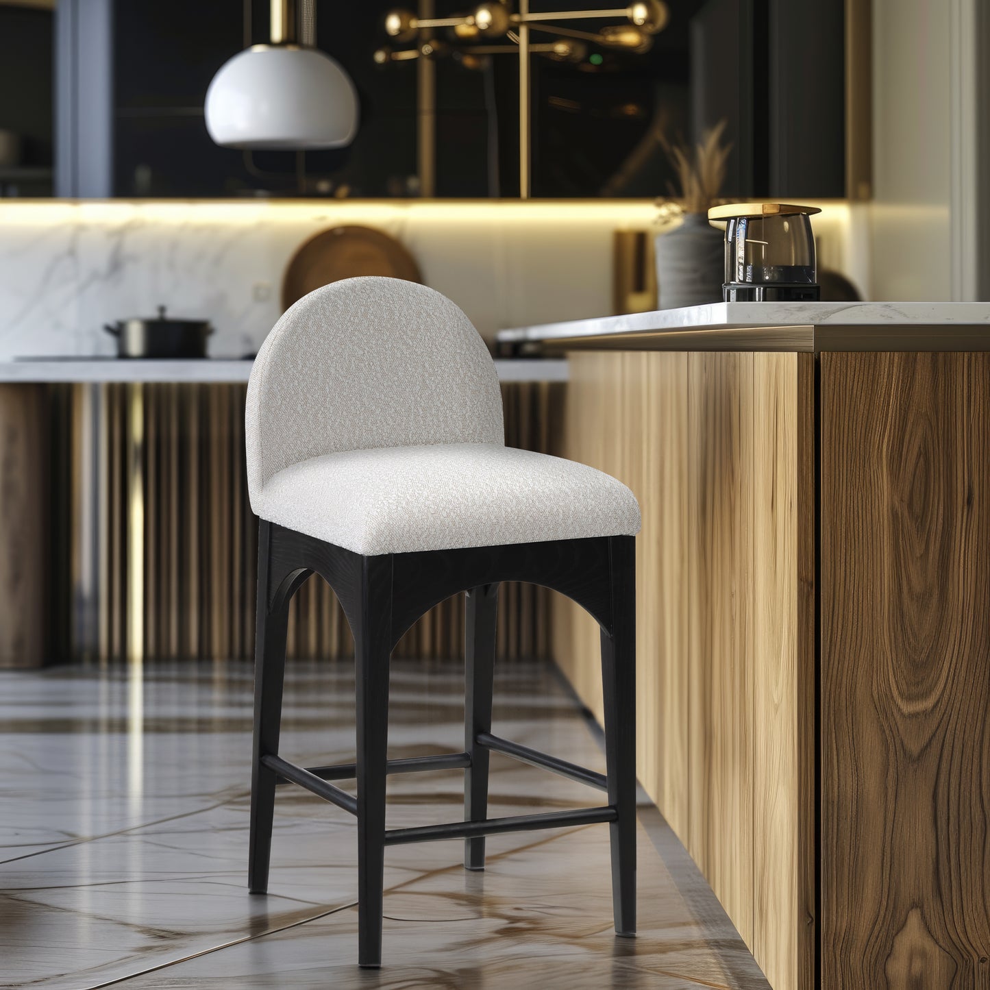 Waldorf Boucle Upholstered Counter Stool – Modern Textured Fabric Stool for Kitchen or Bar