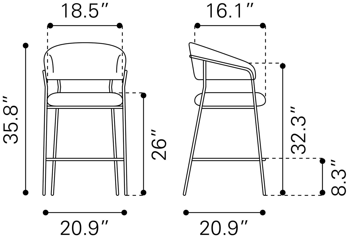 Josephine Counter Stool Set of 2 - Elegant Cream Design for Chic Kitchens and Dining Spaces