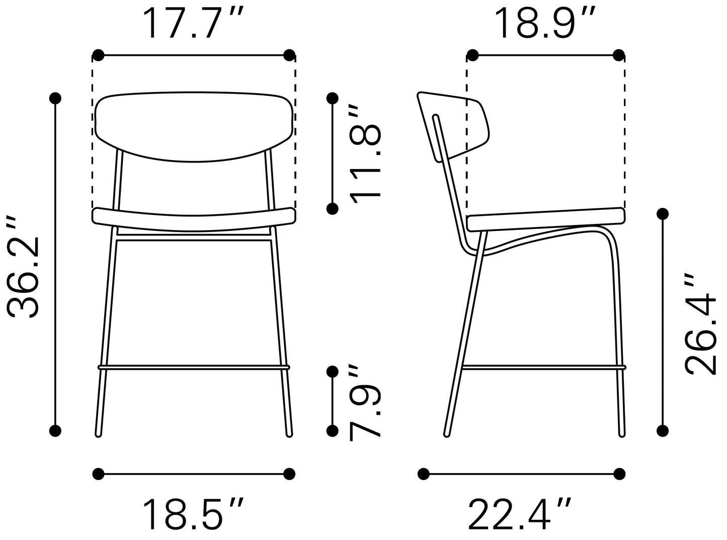 Charon Counter Stool (Set of 2) Vintage Brown β Stylish and Comfortable Vintage Brown Counter Stools for Modern Kitchens or Bars