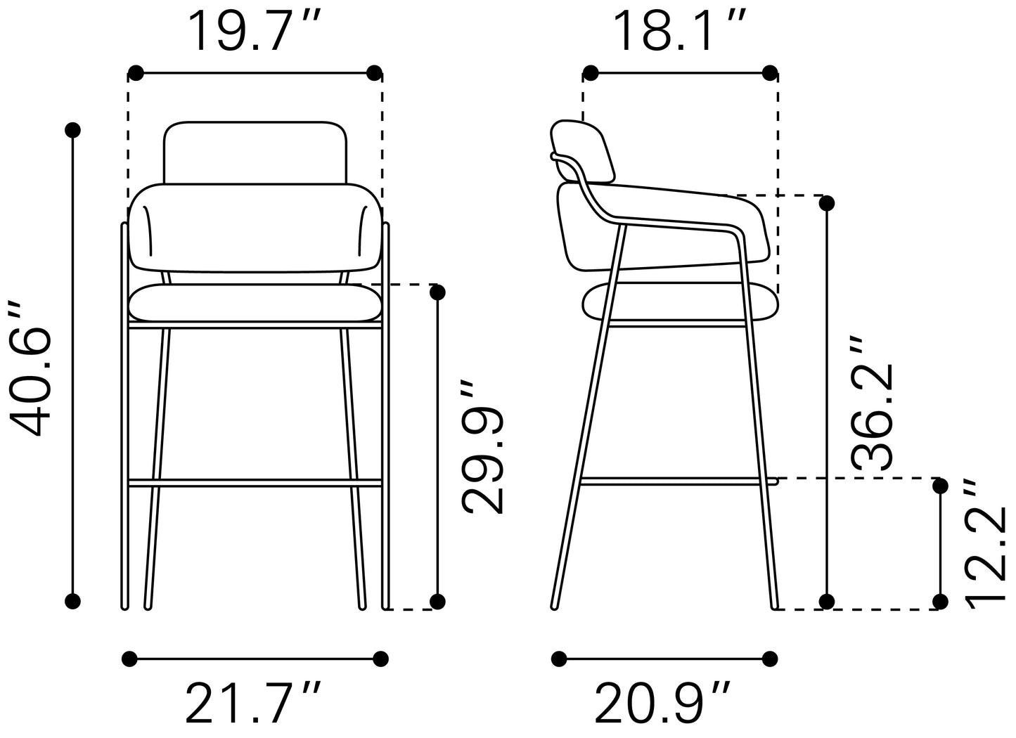 Marcel Barstool Set of 2 - Elegant Cream Design for Chic Home Bars and Dining Spaces